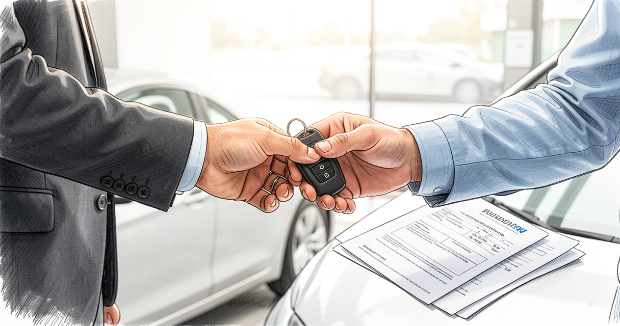 Driver borrowing car keys from a friend with temporary auto insurance document visible