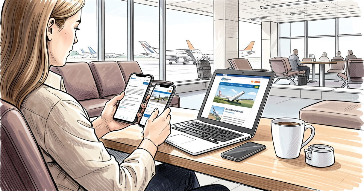 Person researching Allianz rental car insurance on smartphone at airport