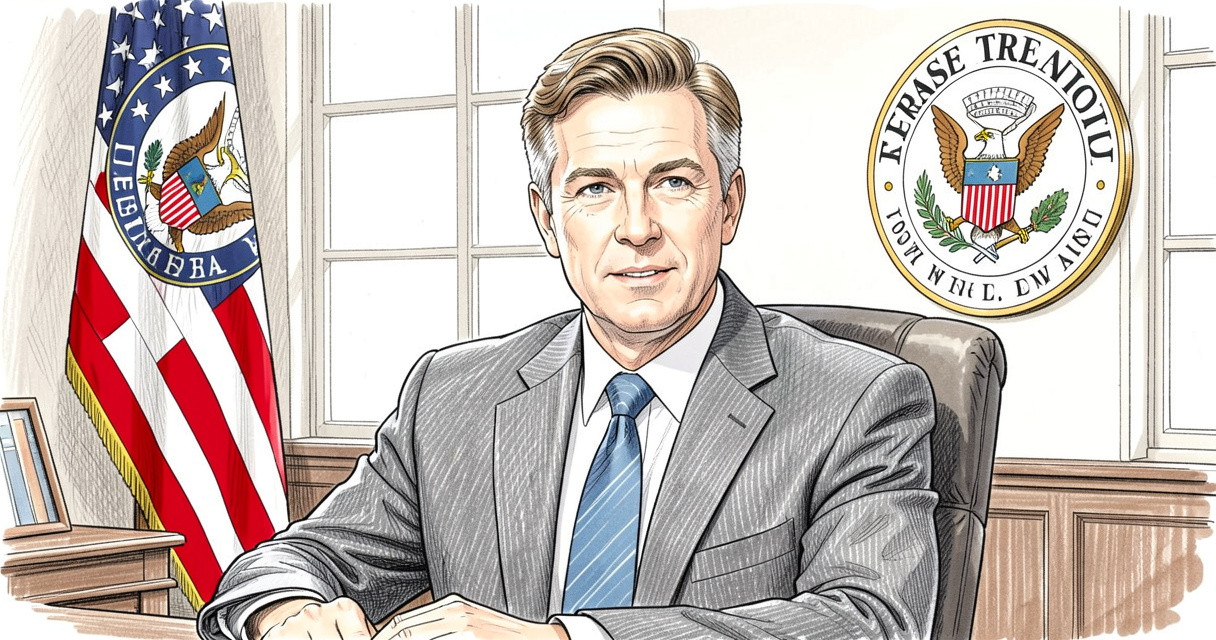 Insurance Commissioner Mike Yaworsky at his desk with Florida state seal