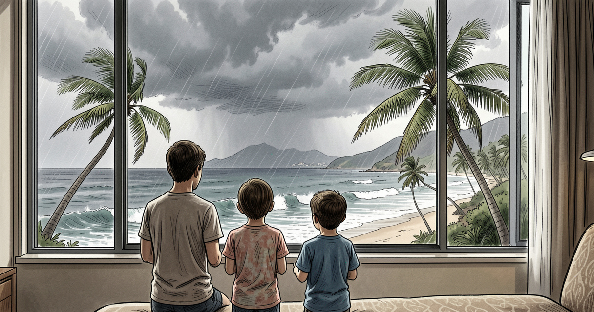 Family watching Pacific Coast storm before using Mexico travel insurance
